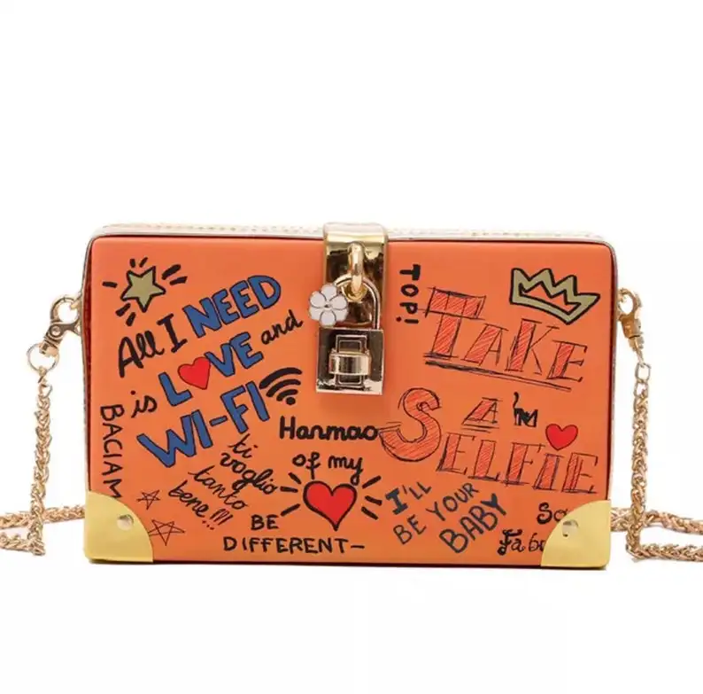 

2021 Graffiti Purses clutches handbag lady girls long chain box clutch bags shoulder bags with neon colored purse bags