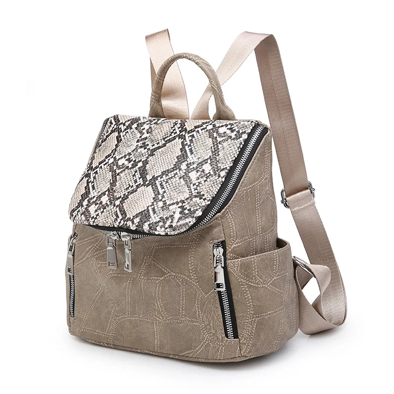 

Sexy Rock Daypack Women Leather Backpack Summer PU Snake Pattern Shoulder Bags Travel Bag, Khaki,blue,black,oem