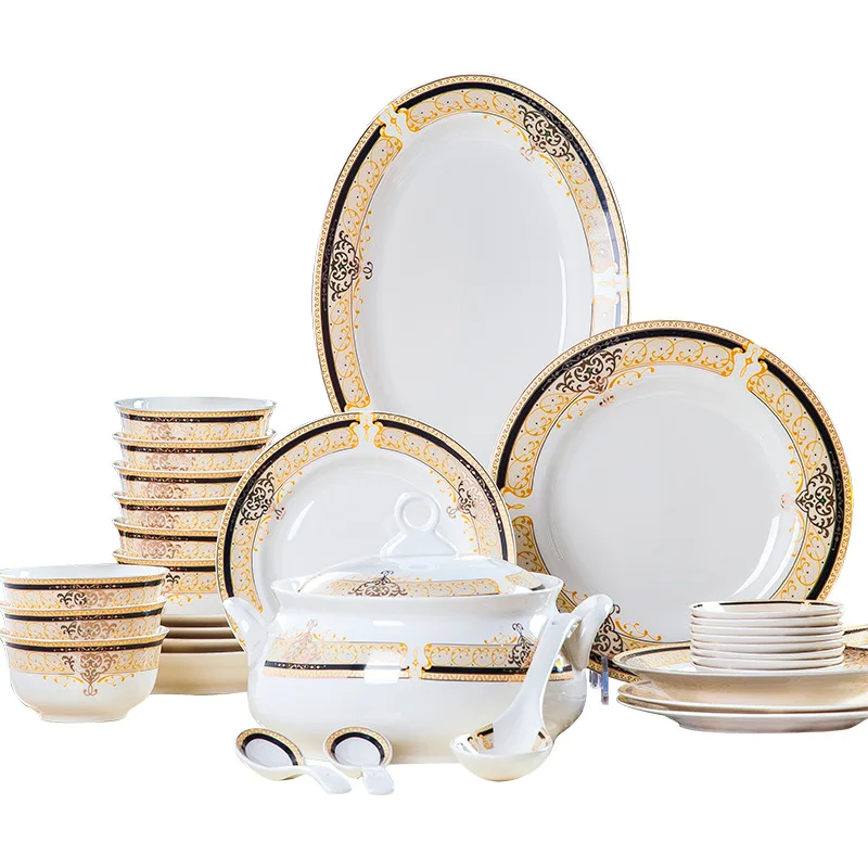 

HY Dinner Set Plate Ceramic Porcelain Floral Design Luxury Cheap Wholesale Dishes White Plates Sets Dinnerware, Colourful