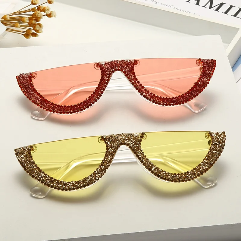 

small cat eye sunglasses women 2021 Pink Clear Lens vintage Transparent Gradient Rhinestone sun glasses Female Shades