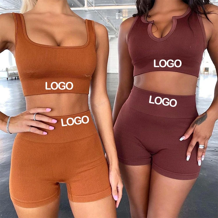 

Custom Logo Women's Seamless Activewear Workout Yoga Set Fitness Sport Gym Wear Outfits 2 Piece Shorts Yoga Set, Customized colors