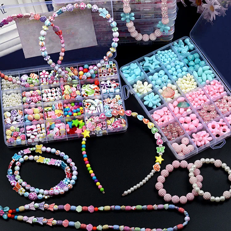 

Hobbyworker 24 Grid Macaron color Acrylic Beads Children's toys DIY Necklace and Bracelet Jewelry Making Kit J1707, Mixed color