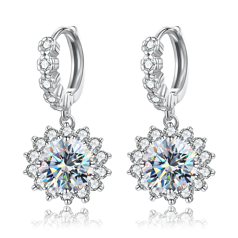 

Custom GRA VVS Real 1 2 CT Wedding Diamond Moissanite Sun Flower hoop drop Earring 925 Sterling Silver fine Jewelry set Women