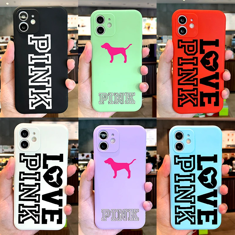 

Fashion popular pink Phone Case for iPhone 13 12 11 Pro Xs X XR Max 8 7 SE 6 6S Silicone Cases Soft Black Cover