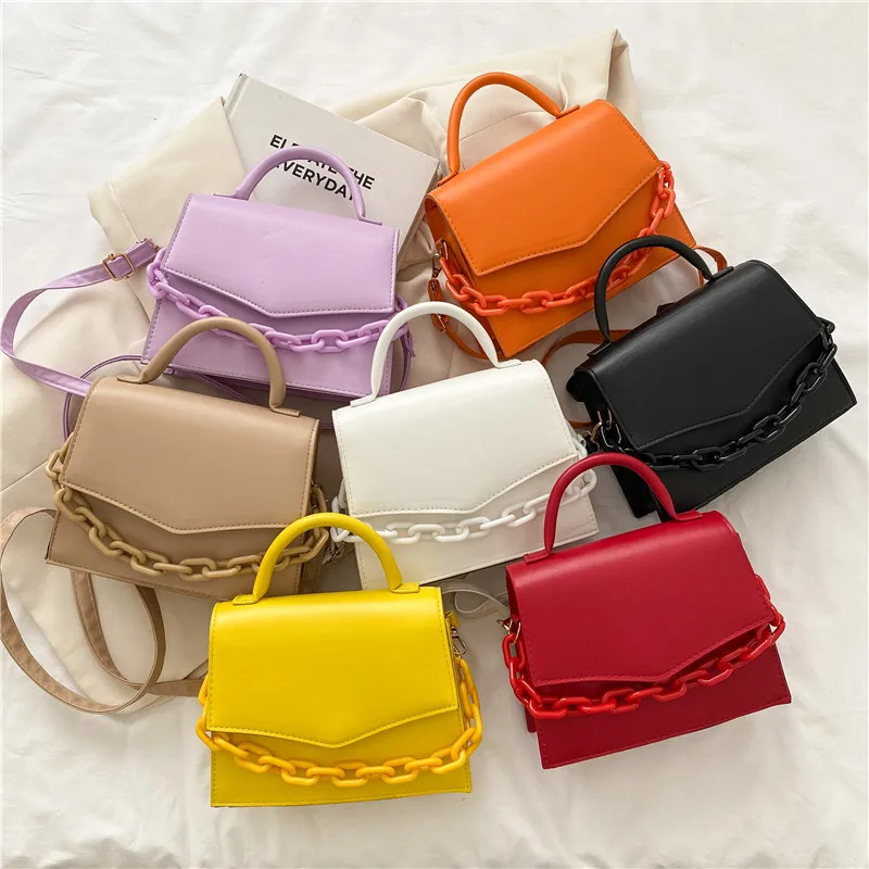 

Customized Women Macaron Colors Pu Leather Hanging Chain Comfortable Handbag Bags Messenger Sling Shoulder Bag Handbags, As picture