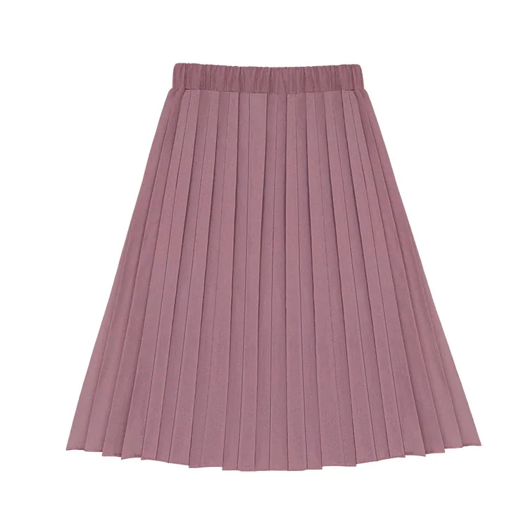 

wholesale elasticized waist lightweight pure color long spring kids pleated skirt, Multi-color