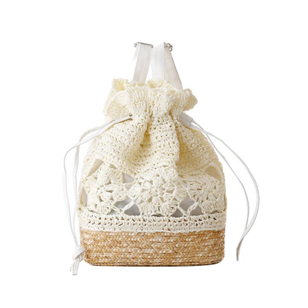 

Hand Crocheted Straw Shoulder Bag Nature College Vacation Travel Backpack