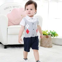 

Summer 100% cotton baby boy jumpsuit short sleeve gentleman baby clothing