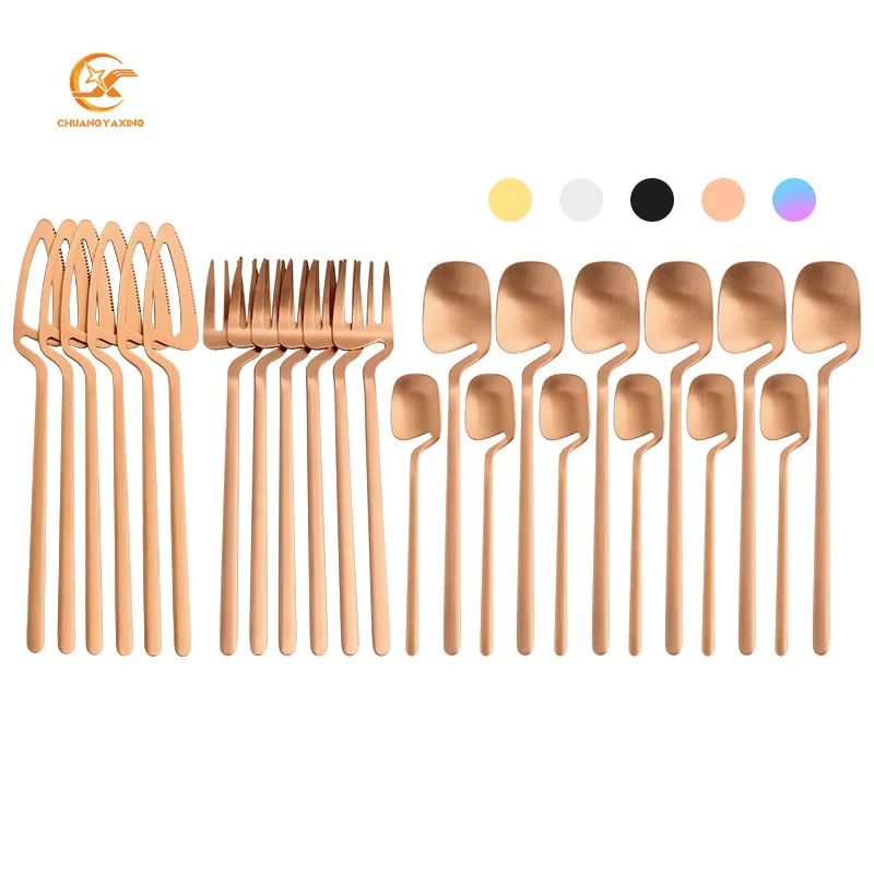 

Wholesale 24pcs Hanging Cutlery Flatware Set Spoon Fork Knife Silverware Gold Spoon Set, Silver/gold/rose gold/black/iridescent