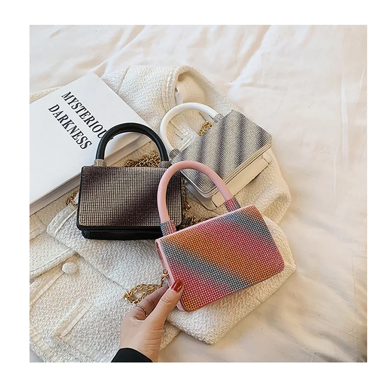 

Shining Rhinestone Small Square Purses Bling Diamonds Evening Party Clutch Shopping Handbags For Women Chain Crossbody Bag Totes