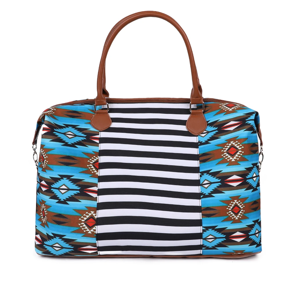 

Large Capacity Raindance Teal Native American Stripe Women Ladies Weekend Canvas Luggage Duffle Tote Shoulder Travel Bag, Serape&leopard,leopard,rainbow,sunflower,etc.