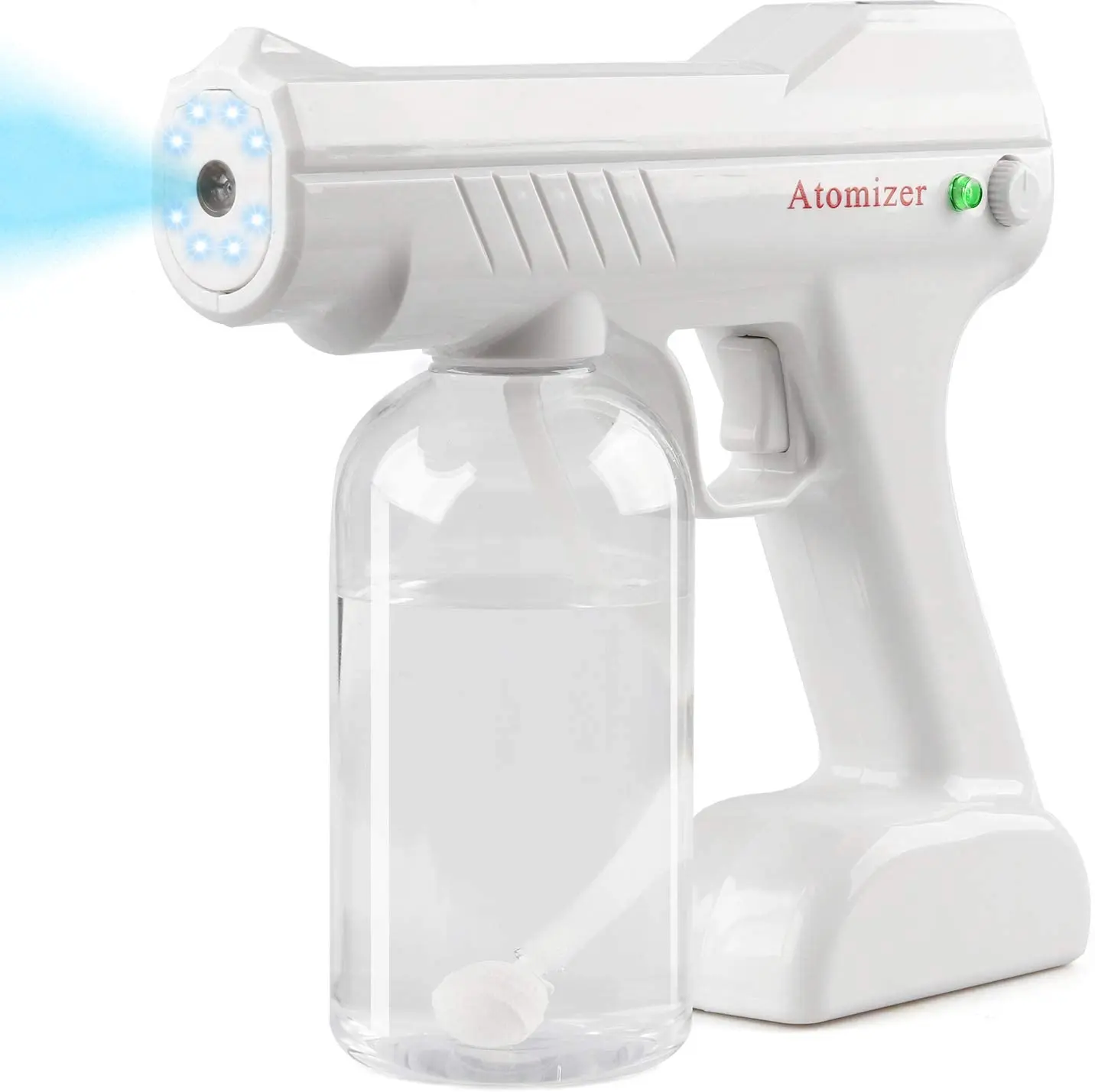 

Rechargeable Battery Disinfection Machine Gun Portable Sprayer Fogger Wireless Nano Blue Ray Atomizer Humidifier, White