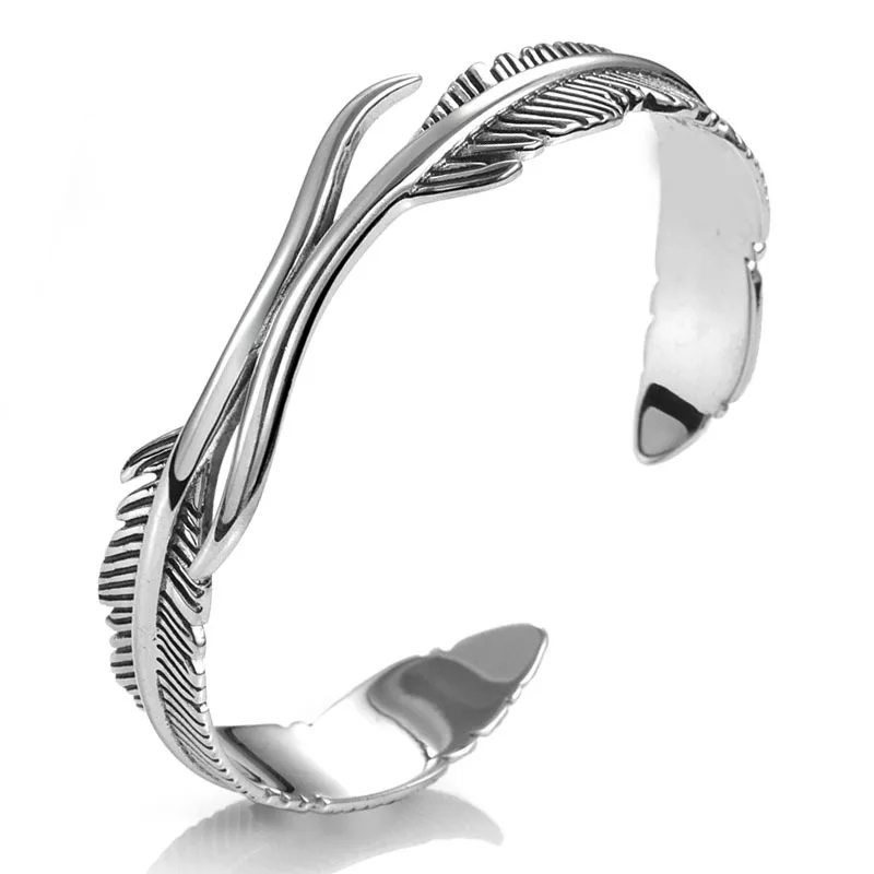 

Wholesale Retro Silver Feather Adjustable Bracelet Trendy Male Personality Bracelet Lovers Hand Jewelry Gift, Picture shows