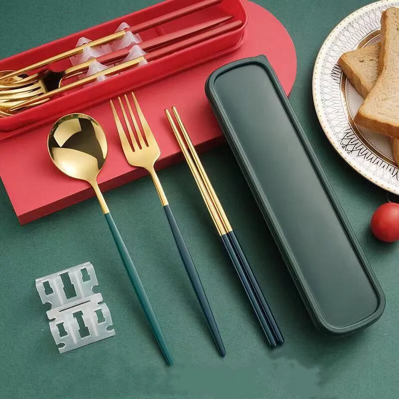 

Spoon Chopsticks Fork Outdoor Three-piece Box With Printed Logo Stainless Steel Tableware Christmas Tableware Tableware