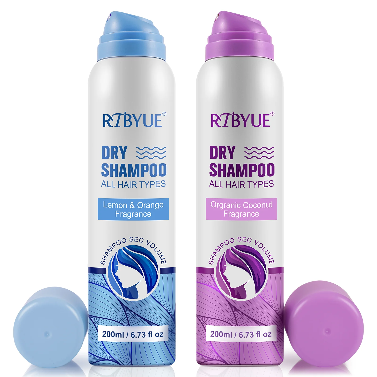 

RTBYUE hair fluffy oil control refreshing powder spray natural coconut lemon orange private label wholesale organic dry shampoo