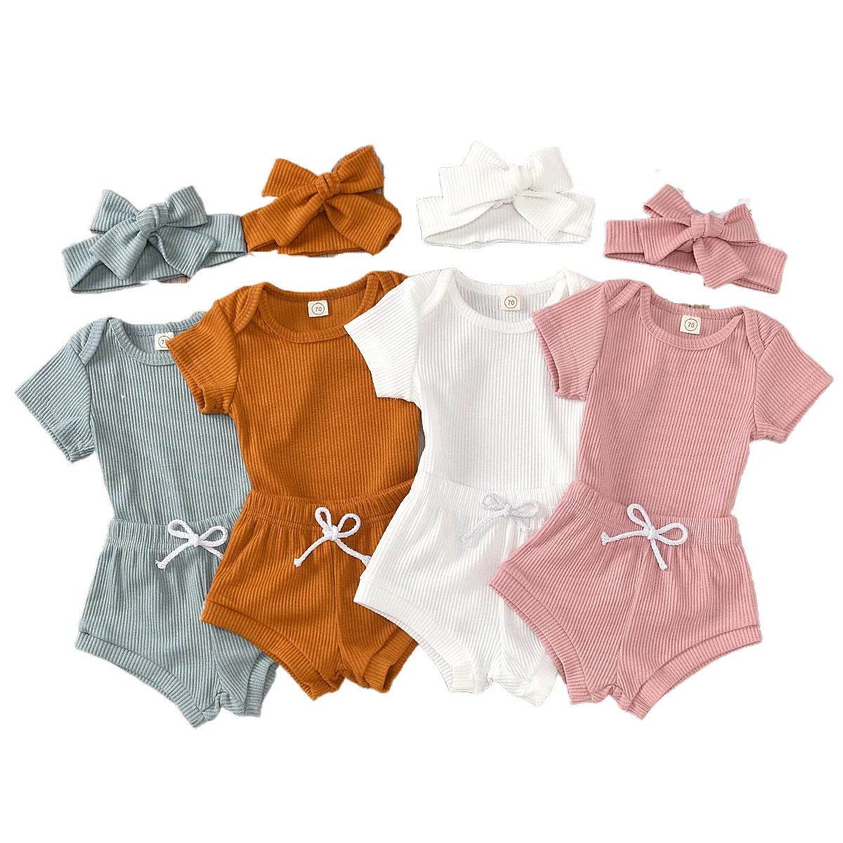 

baby toddler short sleeve ribbed cloth set 2pcs Romper with bloomer girls Summer rib outfit, Customized