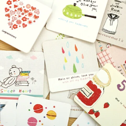 

1pcs/lot 70*70mm Korea Cartoon I series MINI Greeting Card set with envelope DIY Bussiness cards Christmas Gift Card