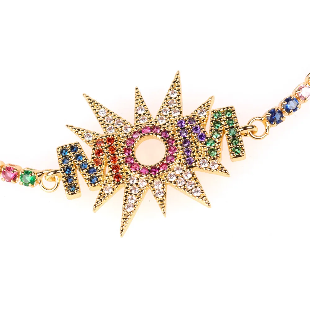 

Fashion Jewelry Mother's Day Gifts Colorful Zircon MOM Letter Slider Bracelet Rainbow CZ Crystal MOM Alphabet Bracelet