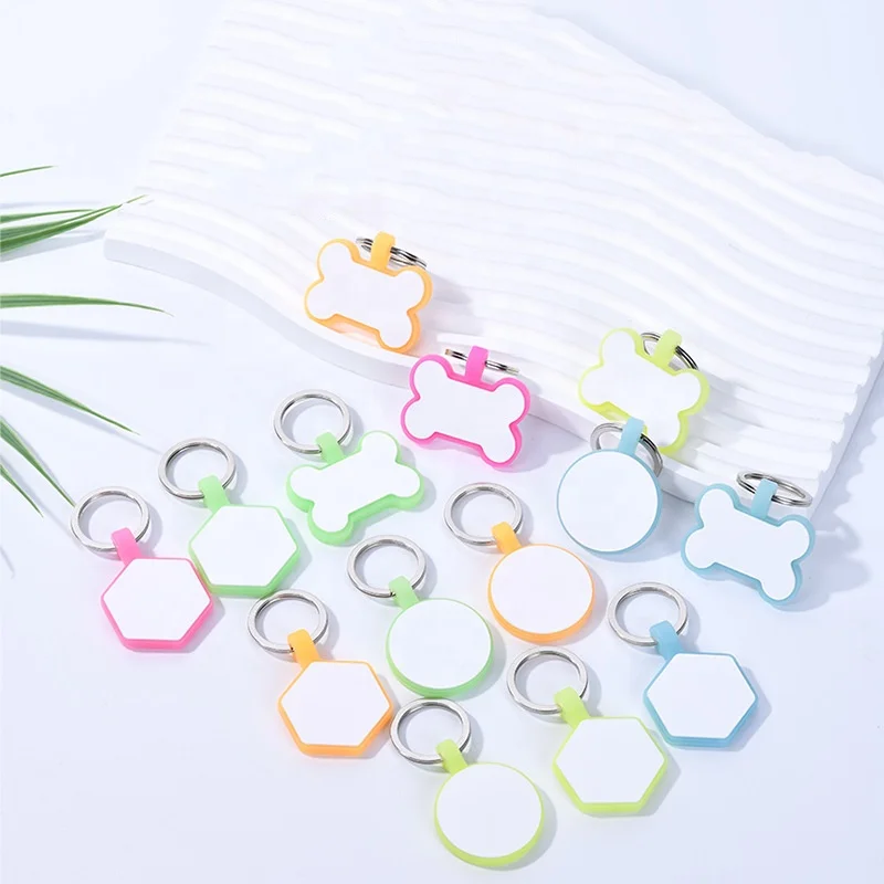 Double-sided Epoxy Silicone Fluorescent Dog Tag Round Hexagonal Bone-shaped Engraved Anti-lost Pet Tag Advertising Gift Keychain