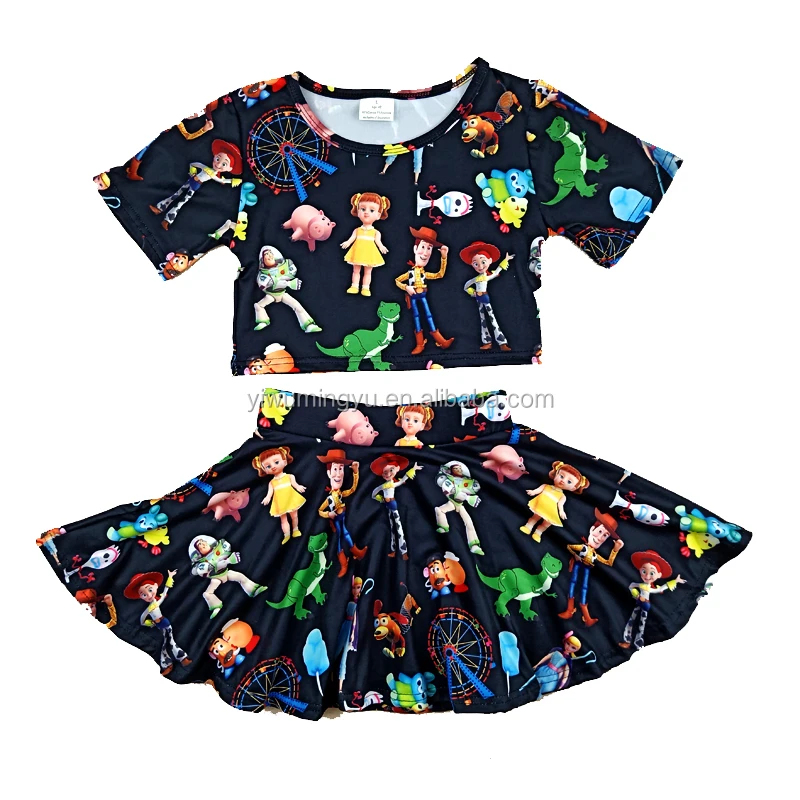 

Best selling toddler girls short sleeve cartoon princess printing top and skirt wholesale, As the picutres show