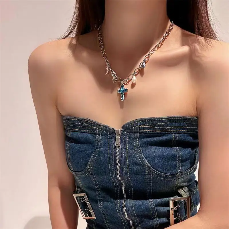 

FASHION Sweet Cool Style Colorful Cross Pendant Stainless Steel wholesale Necklace Jewelry For Women