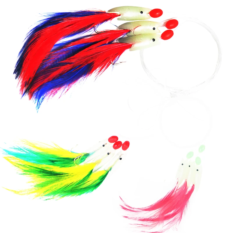 

3Pcs/Set Carbon Steel Mackerel Feathers Bass Lure Fishing Luminous Sabiki Hook pesca Sabiki