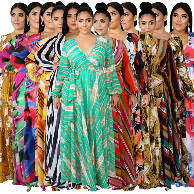 

L 2021 Fashion Long Casual Vintage Floral Beach Plus Size Maxi Dress 3XL 4XL 5XL
