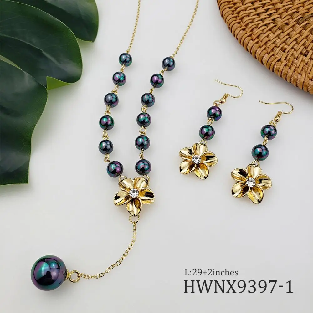 

Hawaiian island jewelry sets wholesale 14k plated flower pendant necklace and earrings set for women girls