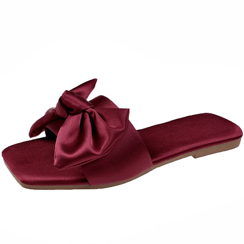 

Dropshipping Custom Logo 2022 New Fashion Flat Slippers Bowknot Outdoor Women Sandals Slides