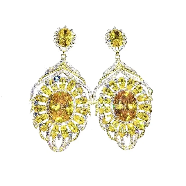 

Water Tear Drop Zircon Earrings 925 Sterling Silver Jewelry Yellow Sapphire Stud Earrings