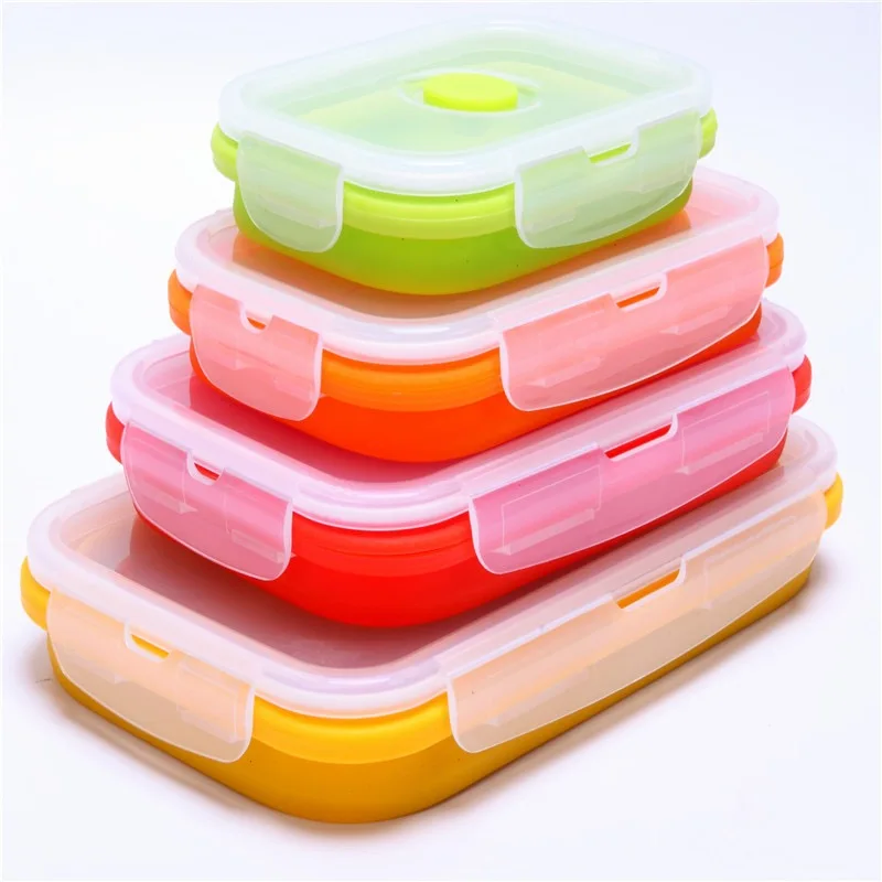 

Portable Eco Friendly Silicone Rubber Lunch box foldable reusable silicon food box for adult kids 350ml 540ml 800ml 1200ml