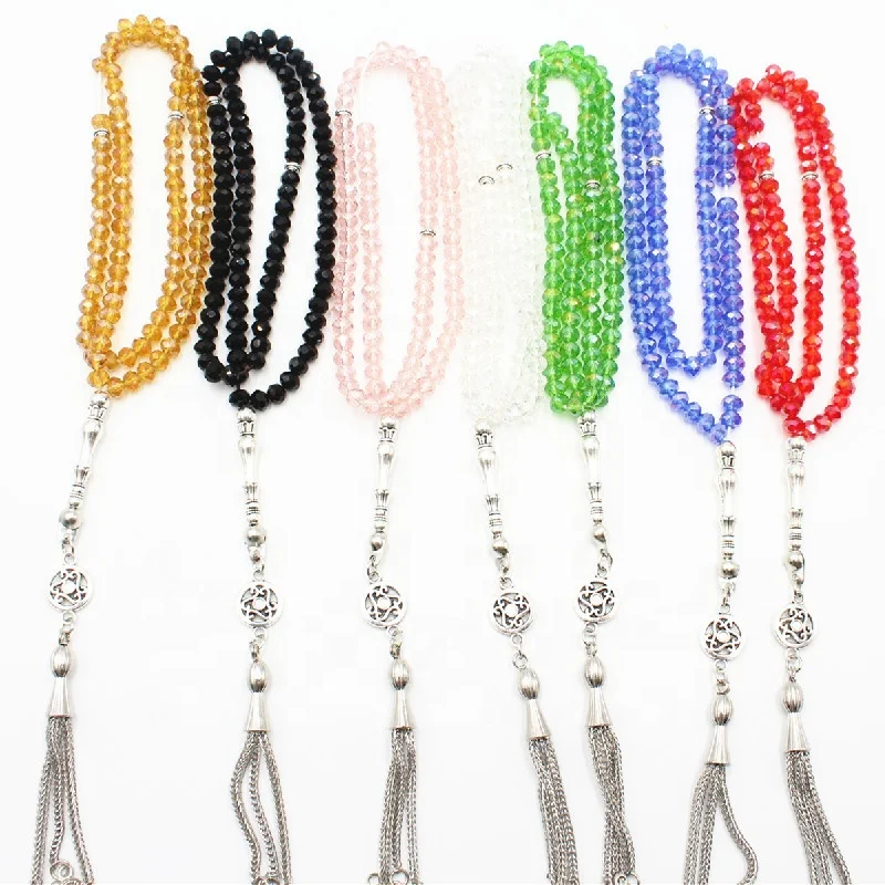 

New Islamic Muslim Prayer Jewelry Tassel Charm Women 6mm 99 Tasbih Glass Crystal Rosary Beads Bracelets