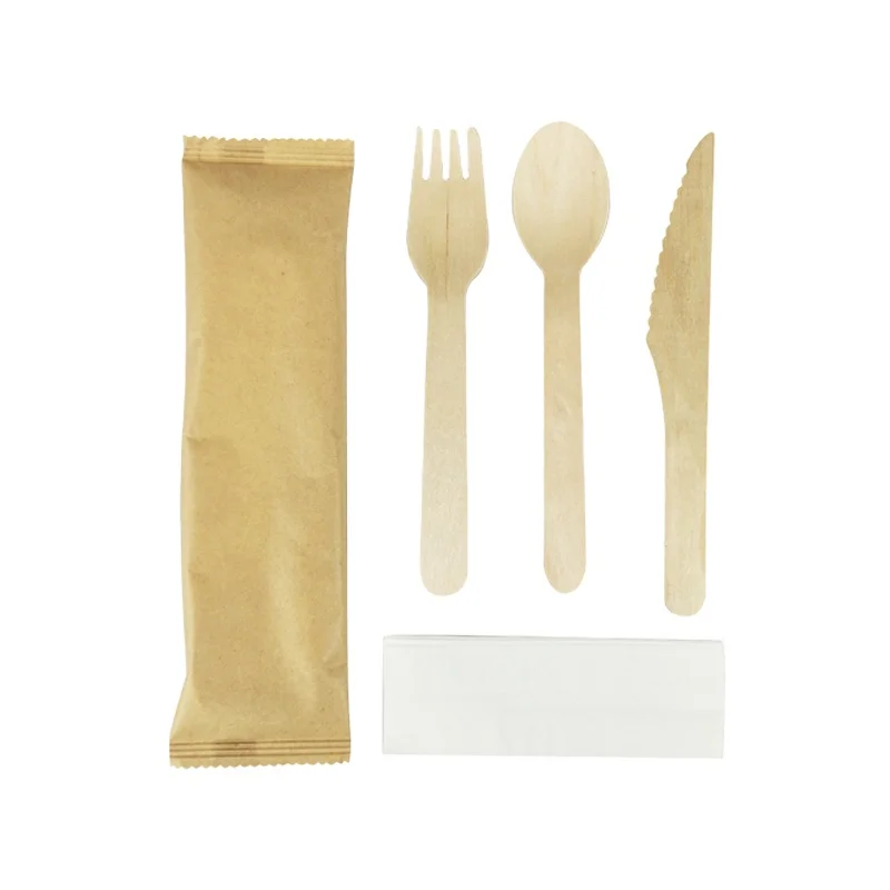 

Food grade Disposable Wooden Cutlery Set with Napkin