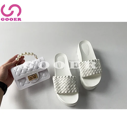 

GOOER 2021Elegance women's white pearl bag and platform sandals sandal and purse match sets purse and sandal sets for ladies, Picture
