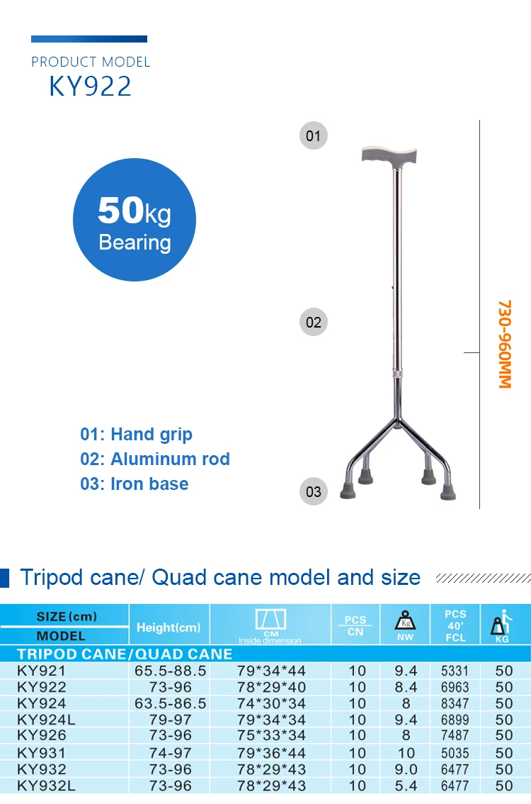 Kaiyang Ky922 Disabled Quad Canes Type For Elder Four Legs Adjustable Walking Stick Handicap