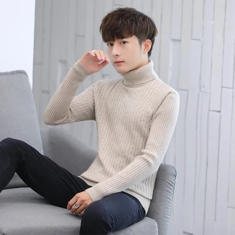 

factory wholesale Men's Turtleneck Sweater Korean Youth Solid Slim Bottoming Shirt Men Pullover Sweater