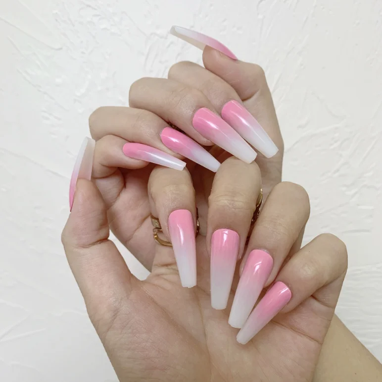 

Ombre Pink press on nails cover Super long Ballerina coffin nail press on