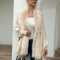 

New Women Exploded fringed Cape shawl wool collar Solid cardigan sweater