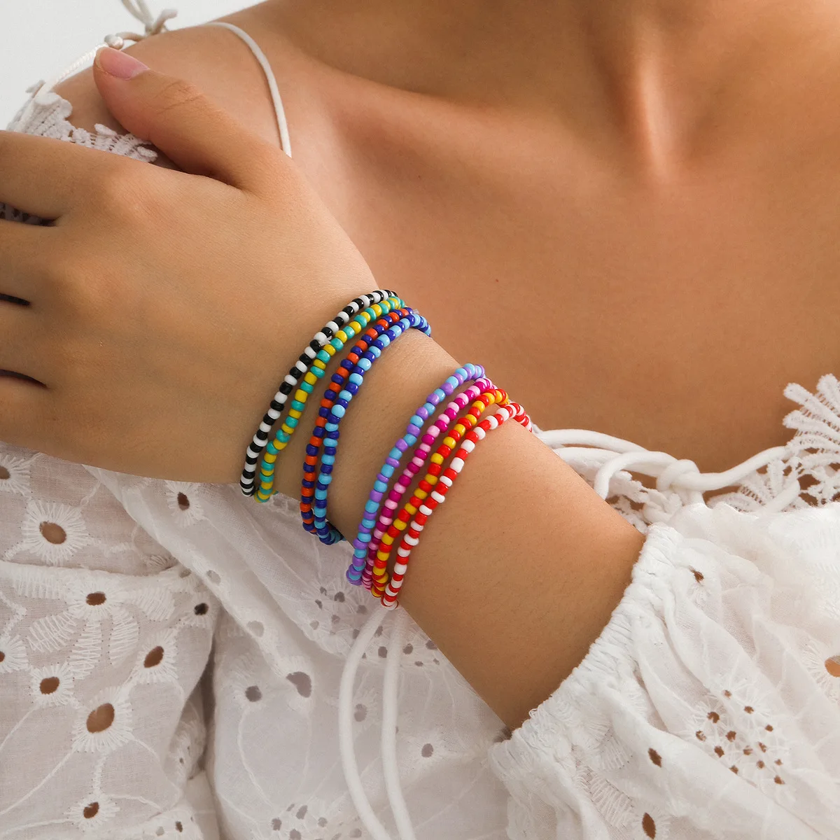 

Bohemian Retro Ethnic Color Rice Bead Set Bracelet Set Jewelry Women 2021