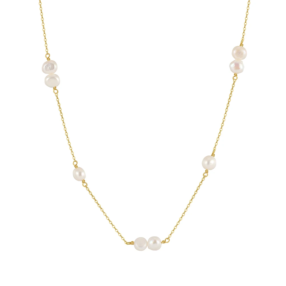 GPN57 RINNTIN Dainty Custom 925 Sterling Silver 14K Gold Plated Chain Cultured Freshwater Pearl Choker Necklaces for Women
