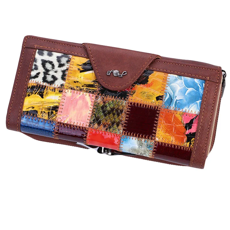 

Large Capacity Cowhide Stitching Long Zipper Buckle Leather Clutch Bag Female Wallet Mobile Phone Purse