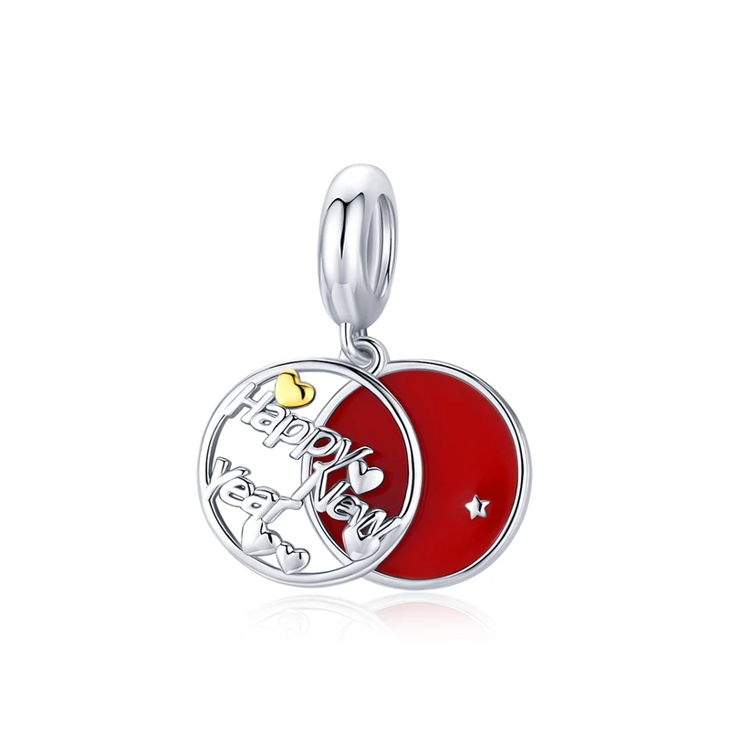 

SCC1718 letter "happy new year" pendant 925 silver red charms