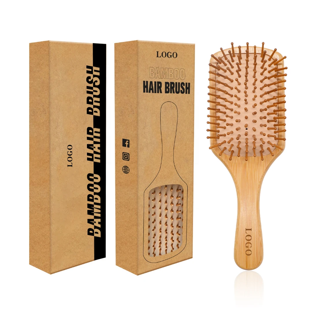 

Custom Logo Natural Wood Bamboo Paddle Hair Brush