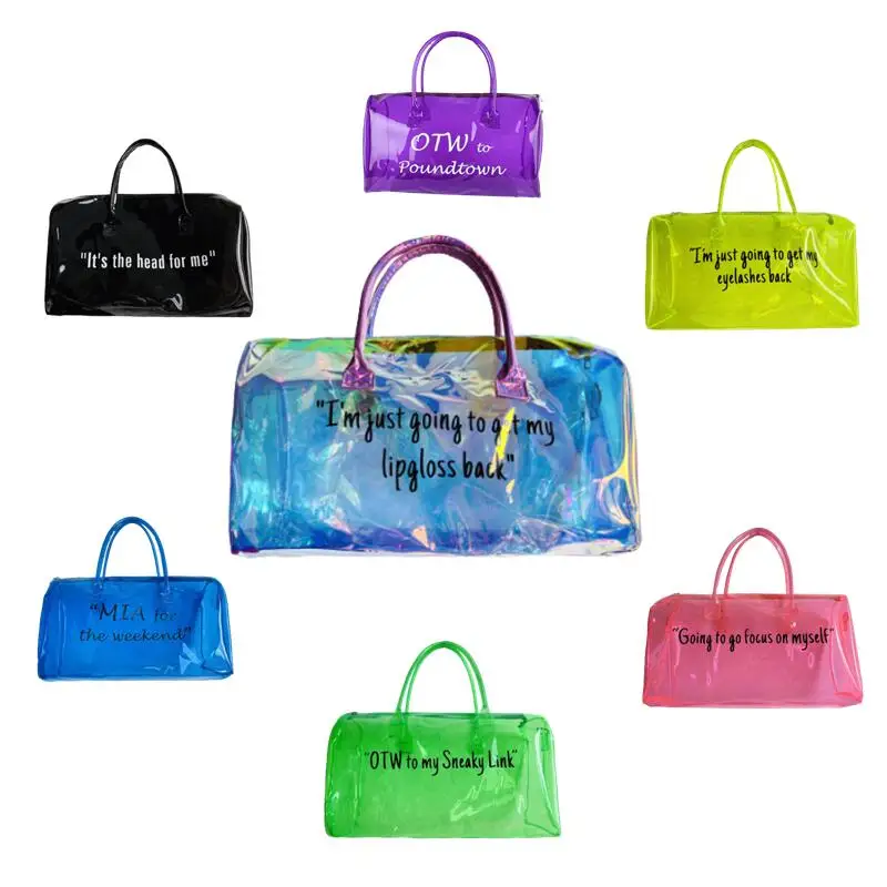 

clear overnight tote spend da night bag travel PVC transparent colorful duffle bags gym