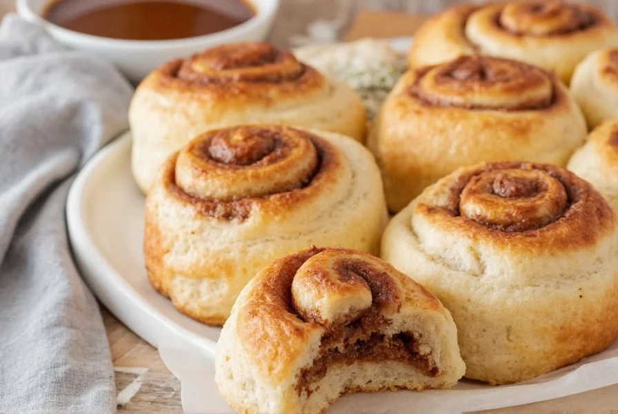 Perfectly baked breakfast cinnamon rolls with glossy icing drizzled over golden spirals