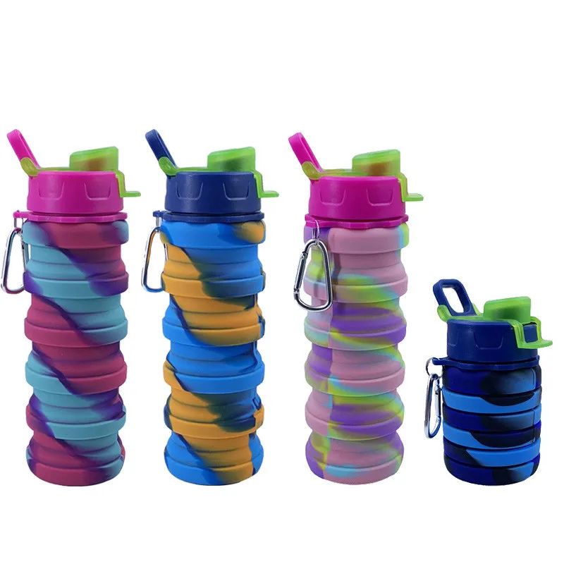 

0134 Silicone collapsible sports bottle, handle cover, outdoor portable telescopic bottle for riding, A variety of color optional