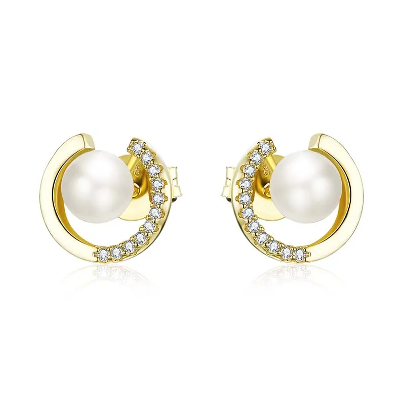 

Womens earrings 18k gold plated large pearl earrings stud shiny zircon luxury sterling silver earrings jewelry