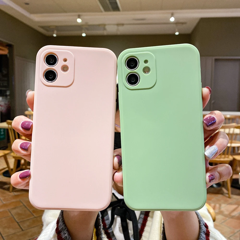 

Candy Color Square Silicon Phone Case for iPhone 13 Pro Max 11 12 Mini SE 2020 X Xs Xr 8 7 6 6s Plus Shockproof Slim Matte Cover, Various colors