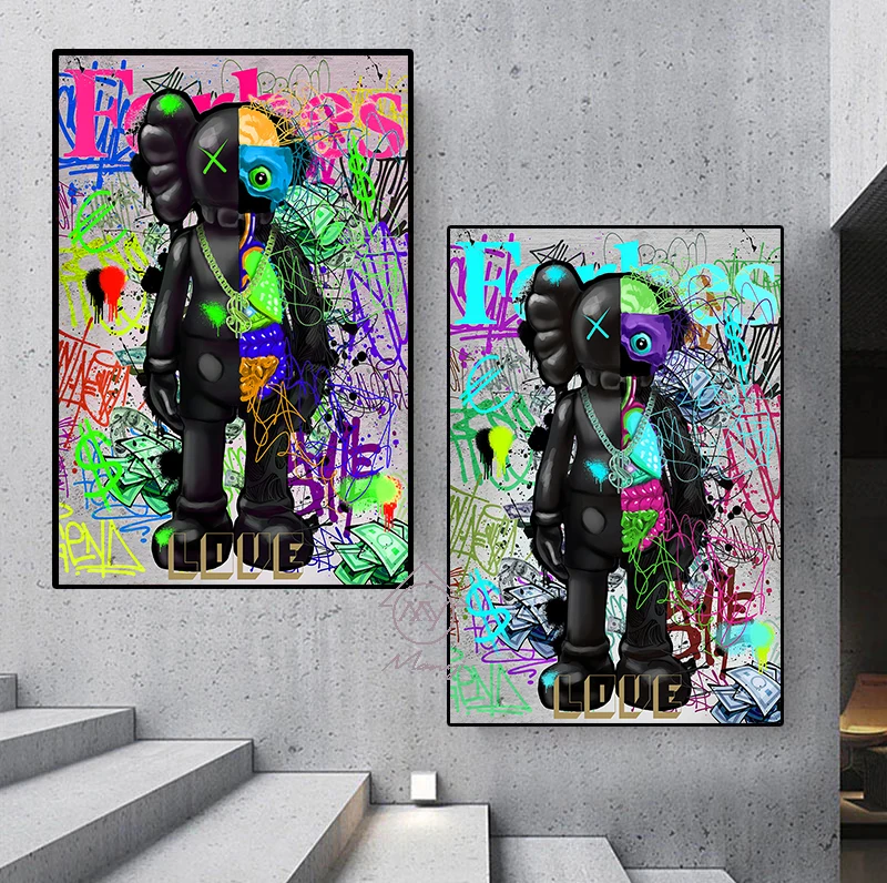 

Love Series Cartoon Graffiti Bear Posters Pop Wall Art pictures For Print on Cavas Oil Painting For Home Living Room Decor