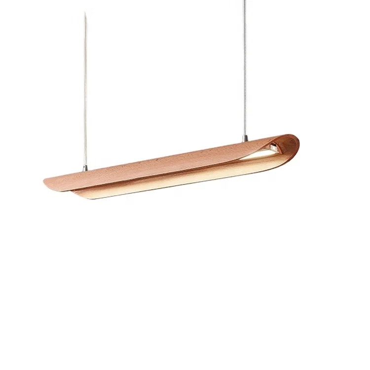 Nordic living dining room linear vintage acrylic 88w led light rustic wooden art pendant lamp